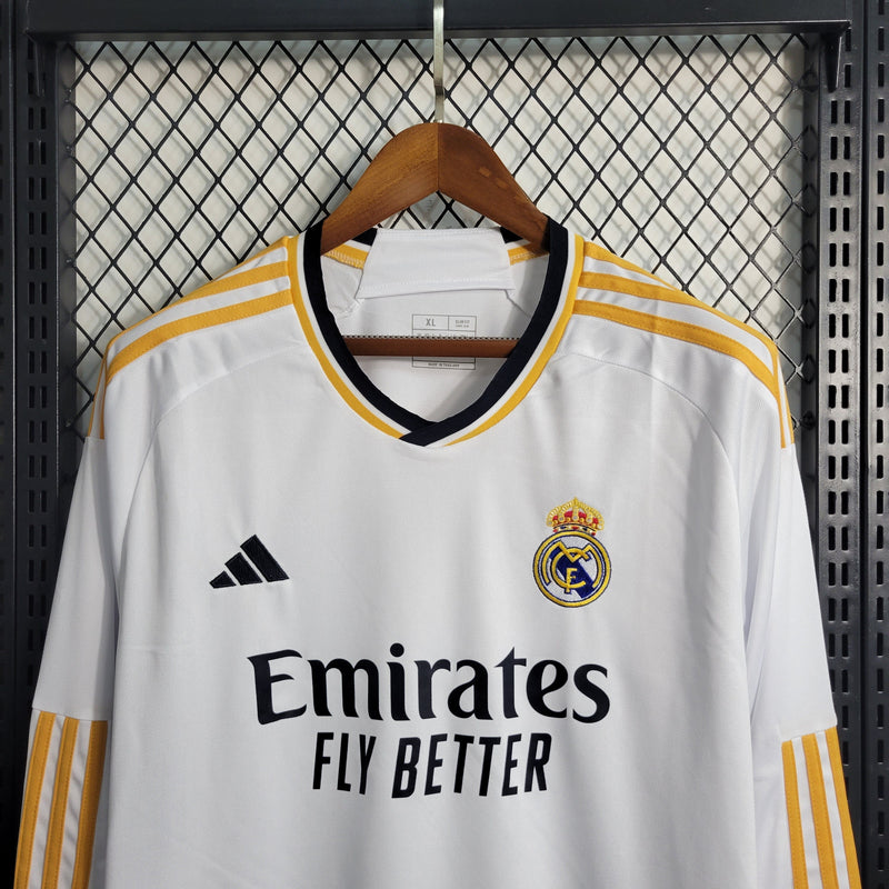 Camisa Real Madrid Home Manga comprida 23/24 - Adidas Torcedor Masculina - Torcedor