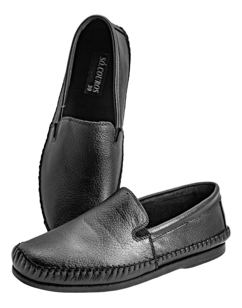 Kit 2 Sapatos Masculinos Sapatilha Mocassim Couro Ortopédico