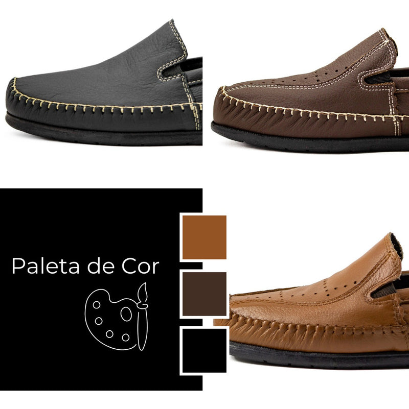 Kit 3 Mocassim Masculino Couro Legitimo Ortopédico Casual